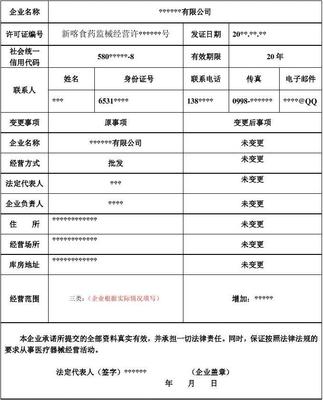 (正式)医疗器械经营许可变更申请表